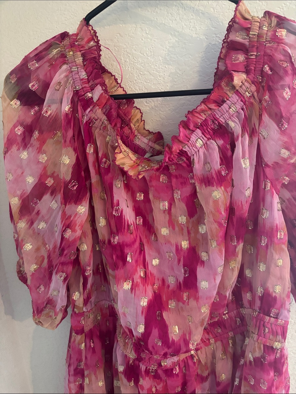 LOFT Pink Floral Tiered Maxi Dress with Gold Accents - Picture 3 of 5